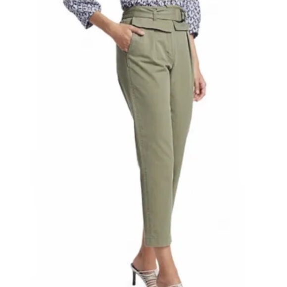 Derek Lam 10 Crosby Army Green Malia Paperbag Waist Straight Pants - Picture 2 of 9